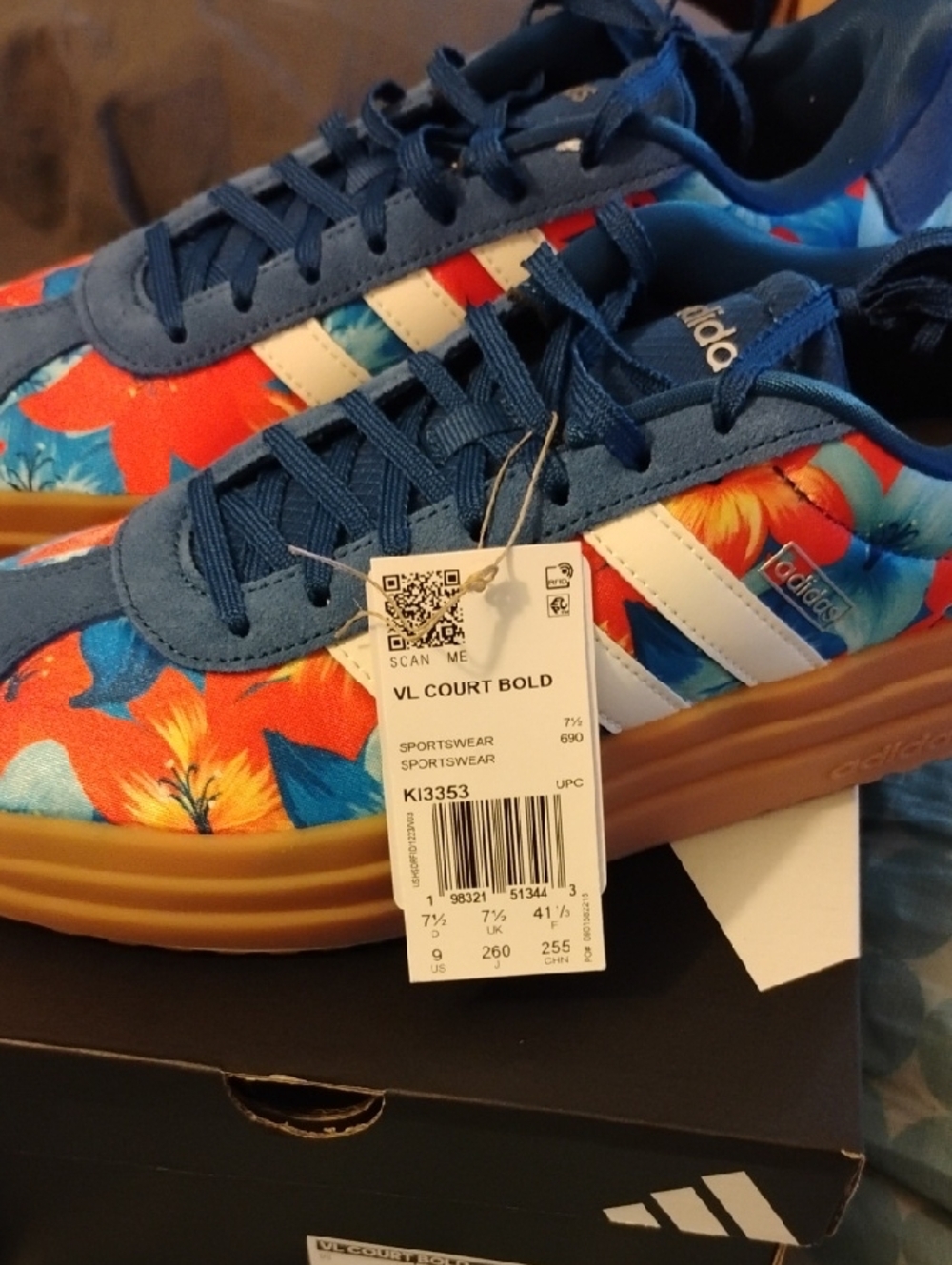 Women's adidas  VL Court Bold Floral Sneakers in Navy, Red, White